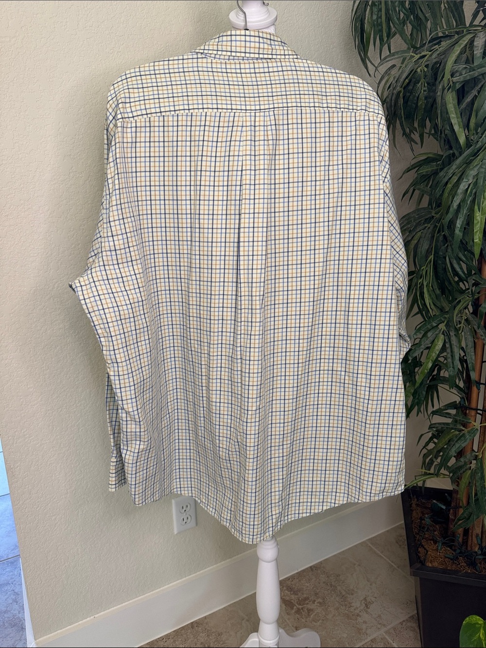 Brooks Brothers Plaid Dress Shirt Cotton Blue&Tan Windowpane Pattern Men's XL - Picture 5 of 11